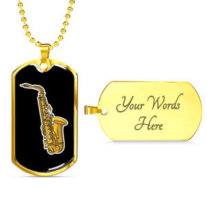 Musician Necklace Saxophone Personalized Engraved Gold Dog Tag Necklace Custom